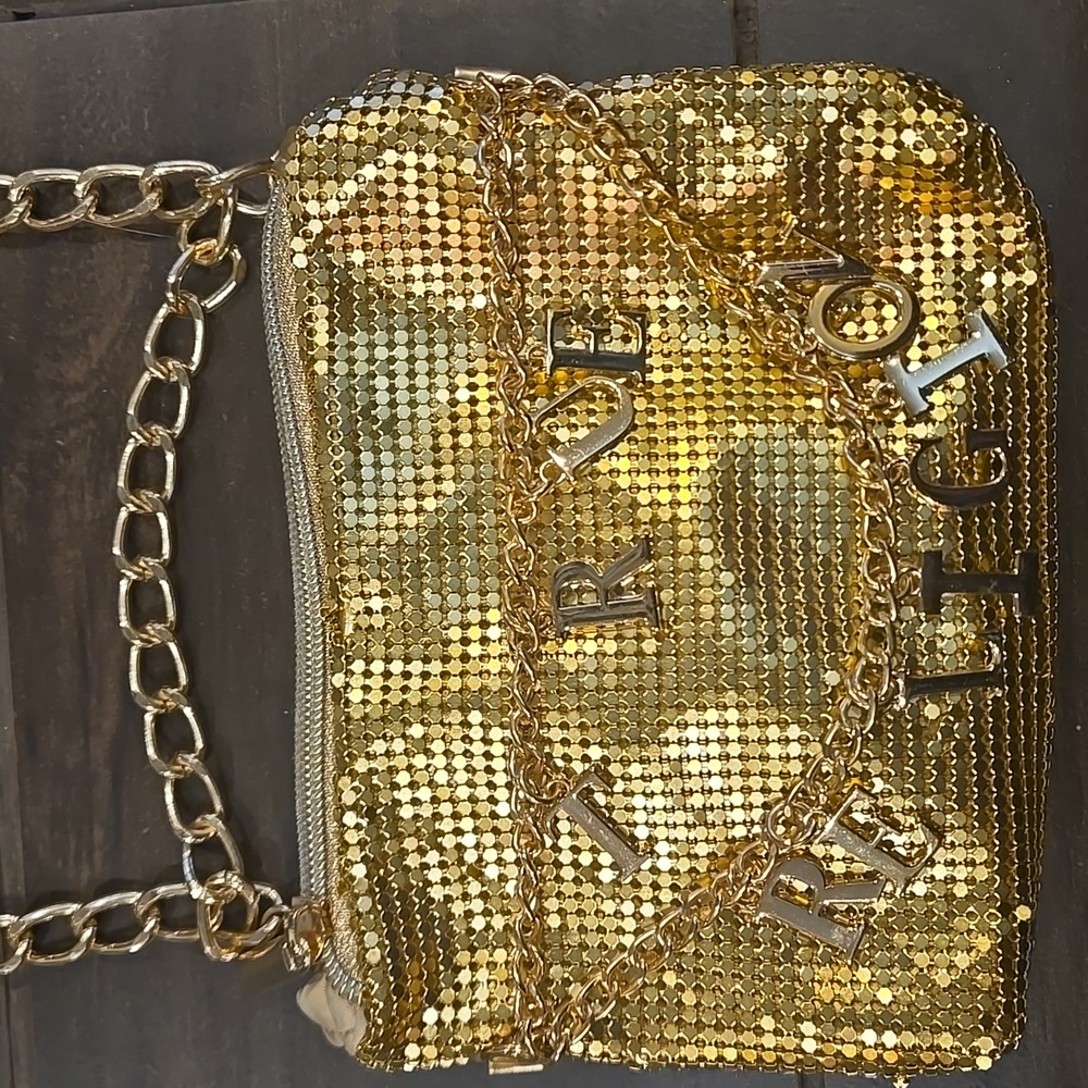 True Religion Gold Mesh Convertible Belt/Crossbody Bag NWOT - Picture 7 of 9
